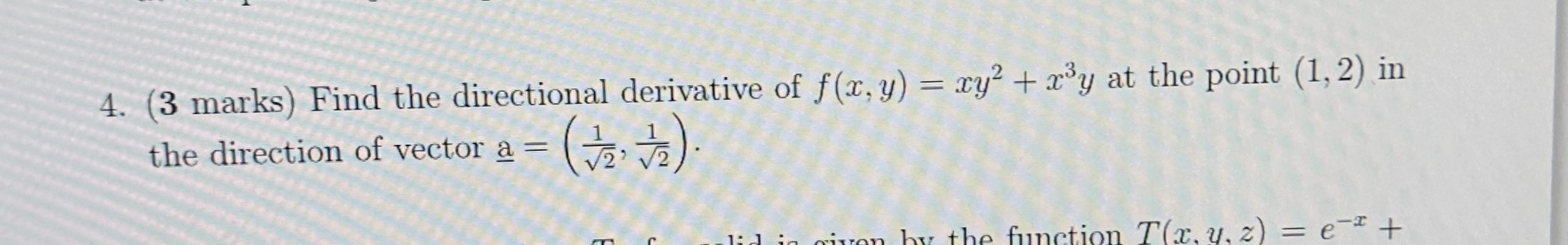 Find the directional derivative of \( f(x,y) = xy^2 + x^2y^3 \) at the point (1,2) in the direction of vector \( \mathbf{a} = \left( \frac{1}{\sqrt{2}}, \frac{1}{\sqrt{2}} \right) \).